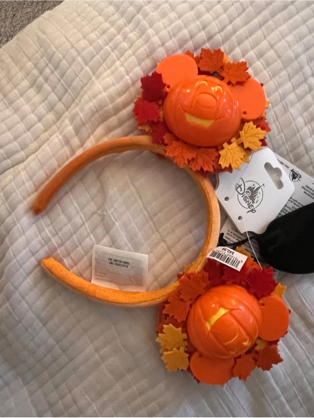 Disney Orange Pumpkin Wreath Light Up Ear Headband and Light up Pin